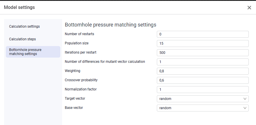 Bottomhole Pressure Matching Settings, illustration 1