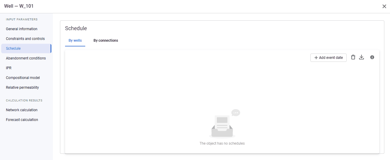 Entering a schedule for objects, illustration 1