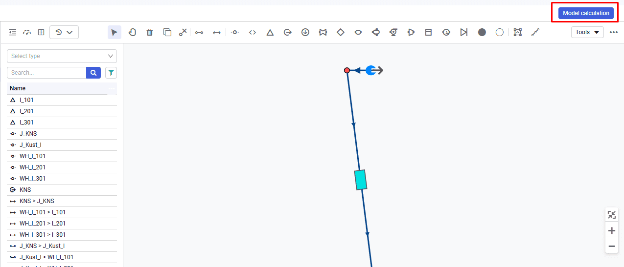 Running a forecast calculation for production and injection systems together, illustration 1
